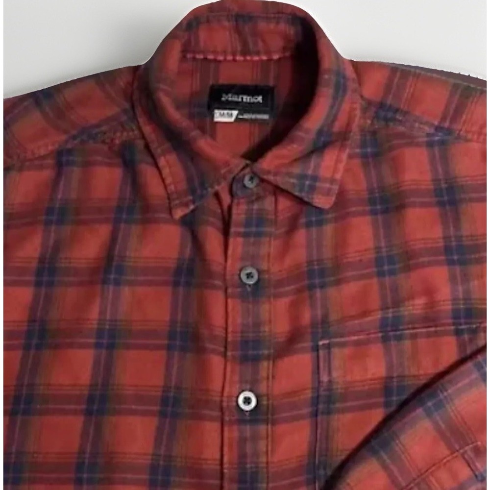 Mens Marmot‎ Red Plaid Cotton Woven Flannel Button Down Long Sleeve Shirt Sz Med